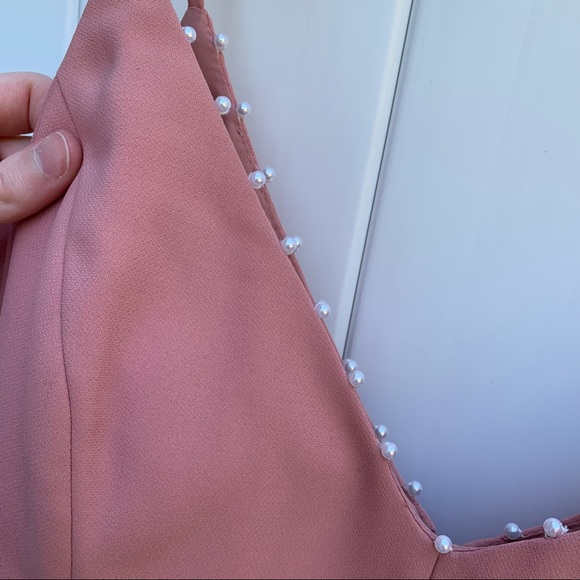 LELA ROSE | 14 | high slit v neck sleeveless gown w/ pearl details at neckline - Picture 7 of 11